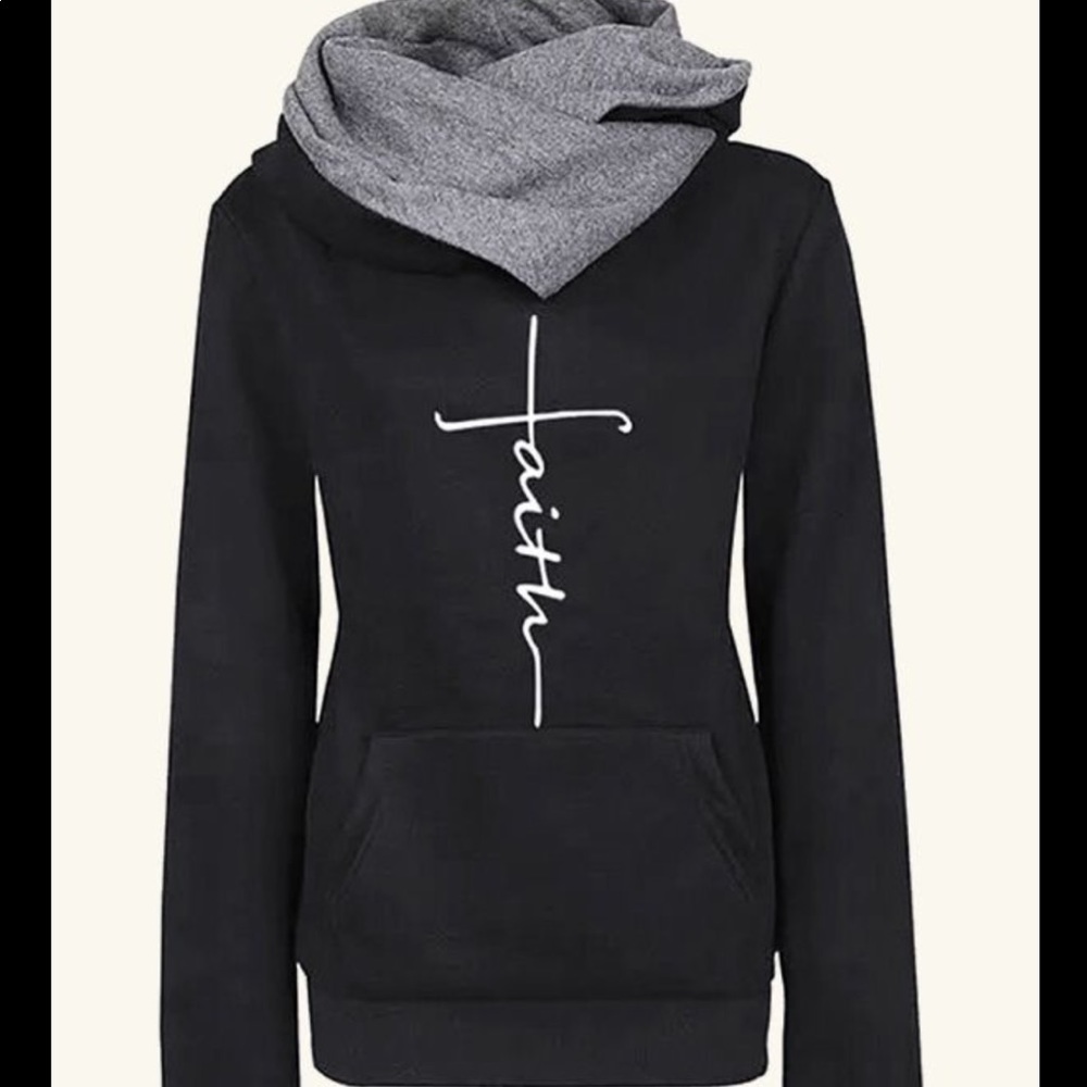 Faith brand black hoodie with scarf hood size S